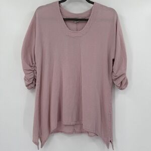 Oh My Gauze Womens Gauze Ruched Sleeve Tunic Top Size 1 Pink Boho Artsy